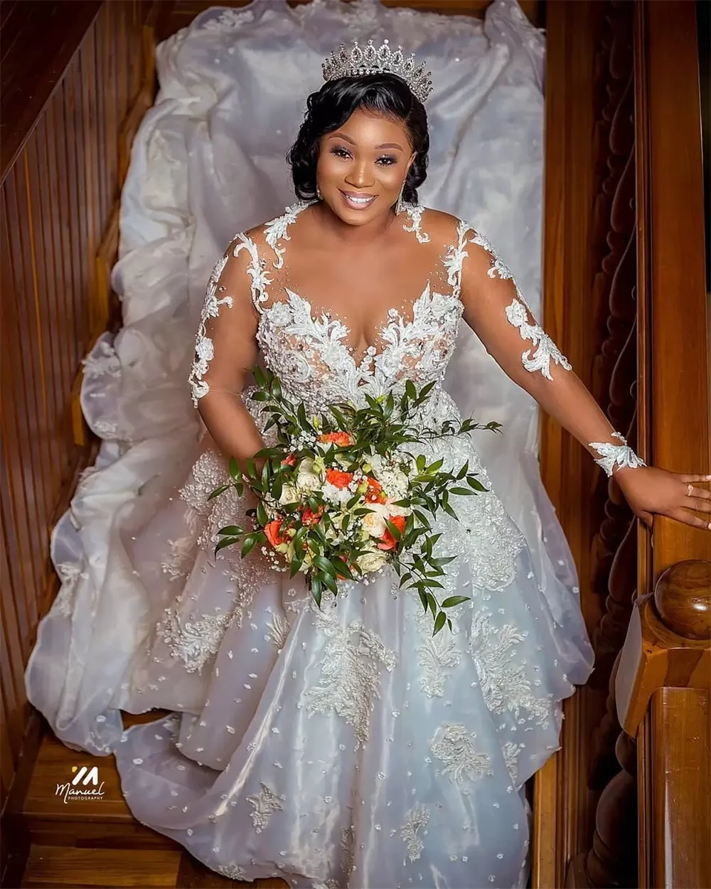 Luxurious Arabic Lace Beaded Plus Size Wedding Dresses With Sheer Neckline And Long Sleeves Plus Size From Hot Wind 538.98 DHgate.Com