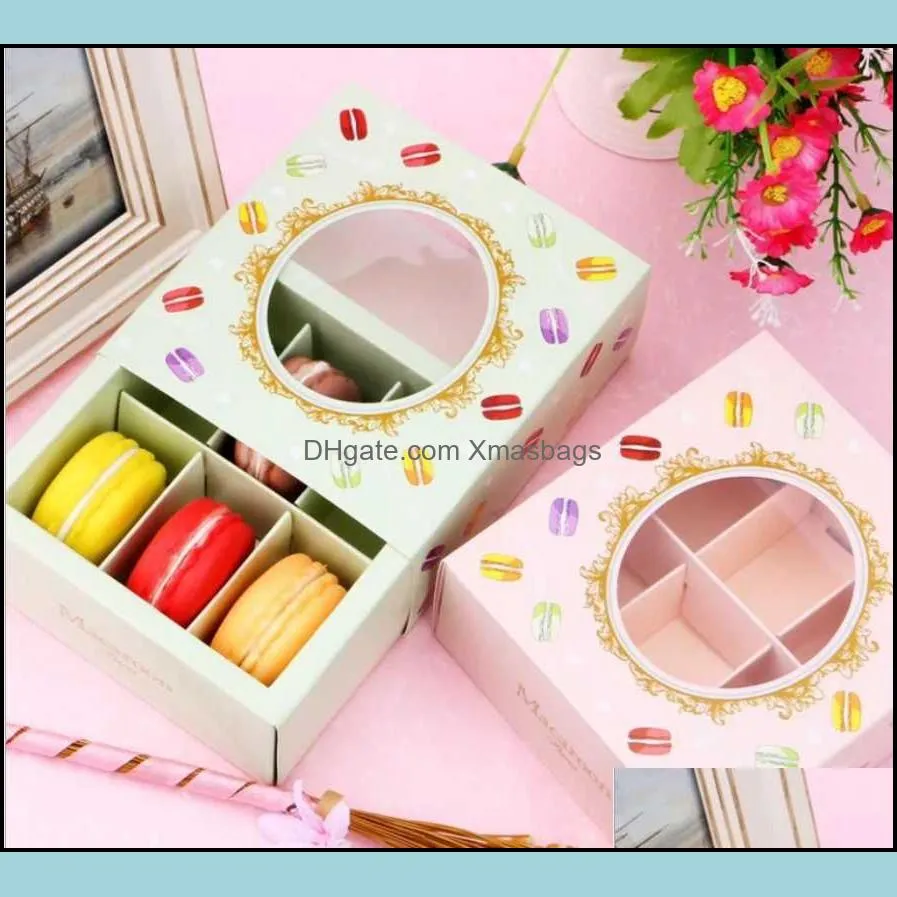 gift wrap 10pcs/lot pink/green/yellow macaron box with transparent window dessert macarons pastry packaging boxes event party supplies
