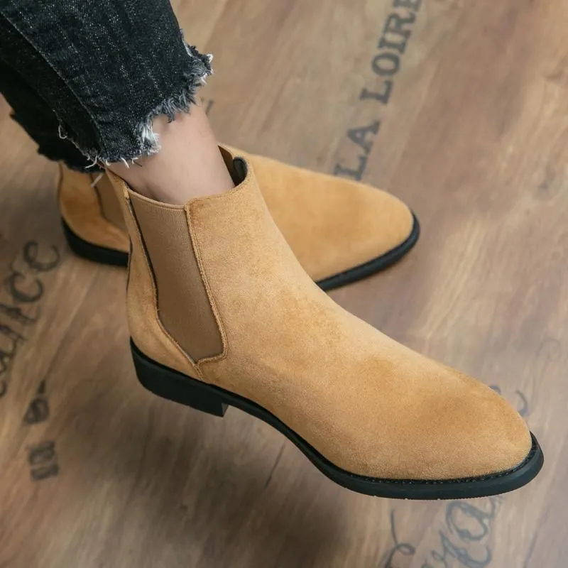 Heren Enkellaarsjes Zakelijk Imitatie Suède Formele Schoenen Lage Hak Instapper Gesp Decoratie Britse Stijl Mode Gesneden Retro Veelzijdig DH895