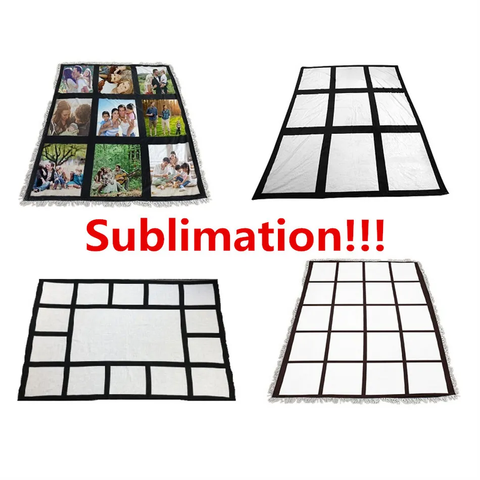 Blank Sublimation Blanket 승화 9 및 15 정사각형 그리드 체크 무늬 패널 플란넬 담요 열 전송 따뜻한 커버 크리스마스 선물