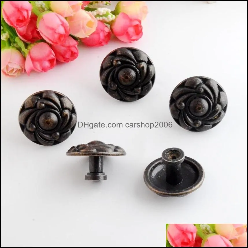 Wholesale- Free Shipping 4PCs Jewelry Wooden Box Pull Handle Dresser Drawer For Cabinet Door Round Antique Bronze J3143-J3151