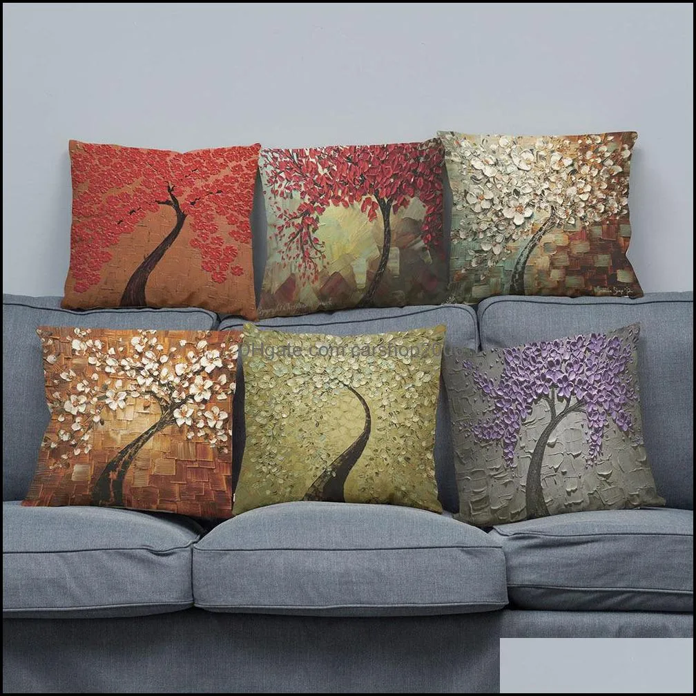 single-sided printing flower tree home cushion covers 45x45cm customizable linen pillow cover sofa decorative pillow case dh0567 t03