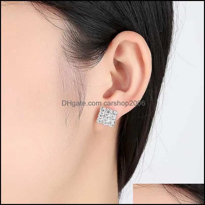 silver earrings earring hot sale cz diamond crystal stud earrings for women girl wedding party fashion jewelry wholesales free ship -