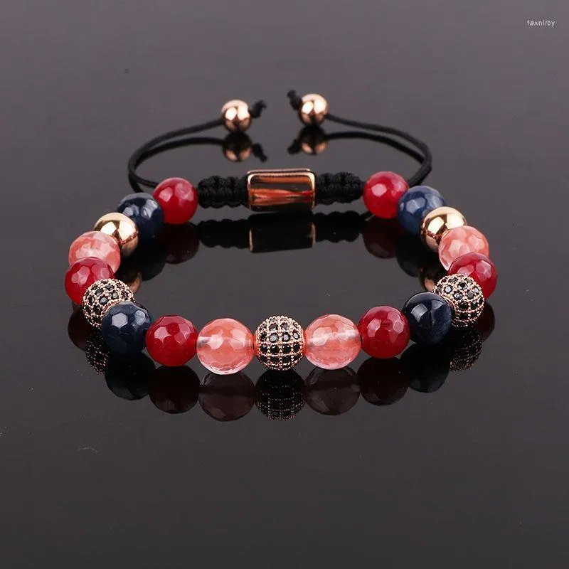 구슬 가닥 Jaravvi Design 8mm Natural Stone Jade Beads Braided Friendship 조정 가능한 팔찌 Fawn22