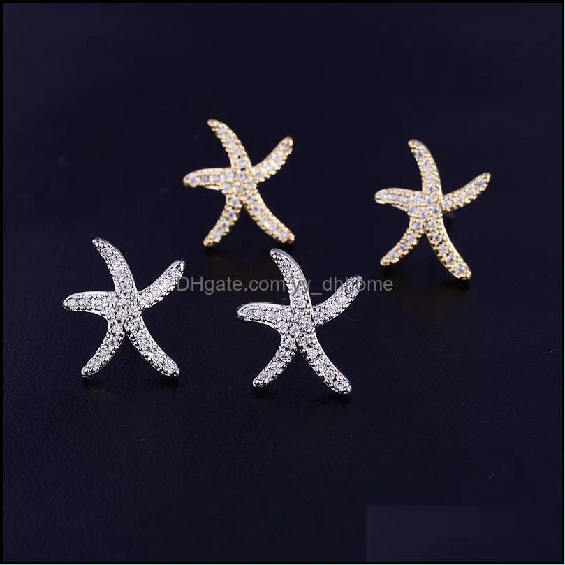 Starfish Earrings With Silver Gold Color Clear CZ Stud Earring For Woman Fashion Korean Style Jewelry Party 2019