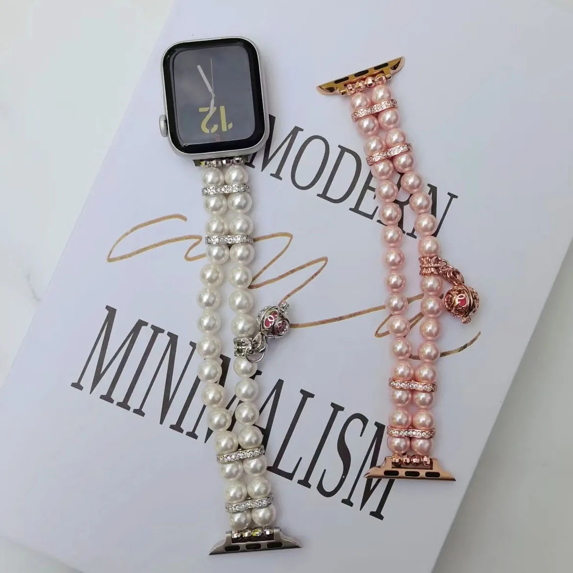 Bracelet Femme Jewely Bracelet Perle Pour Apple Watch Bandes 41mm 45mm 44mm 42mm 40mm 38mm Bracelet iWatch Série 7 6 5 4 3 Bracelet Avec Pendentif Accessoires Intelligents