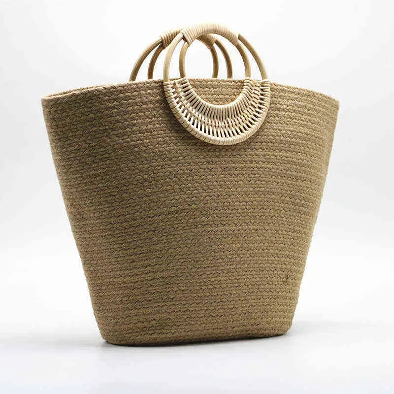 Shopping Bags Hemp Rope New Straw Woven Portable Beach Fashion Women`s 220322