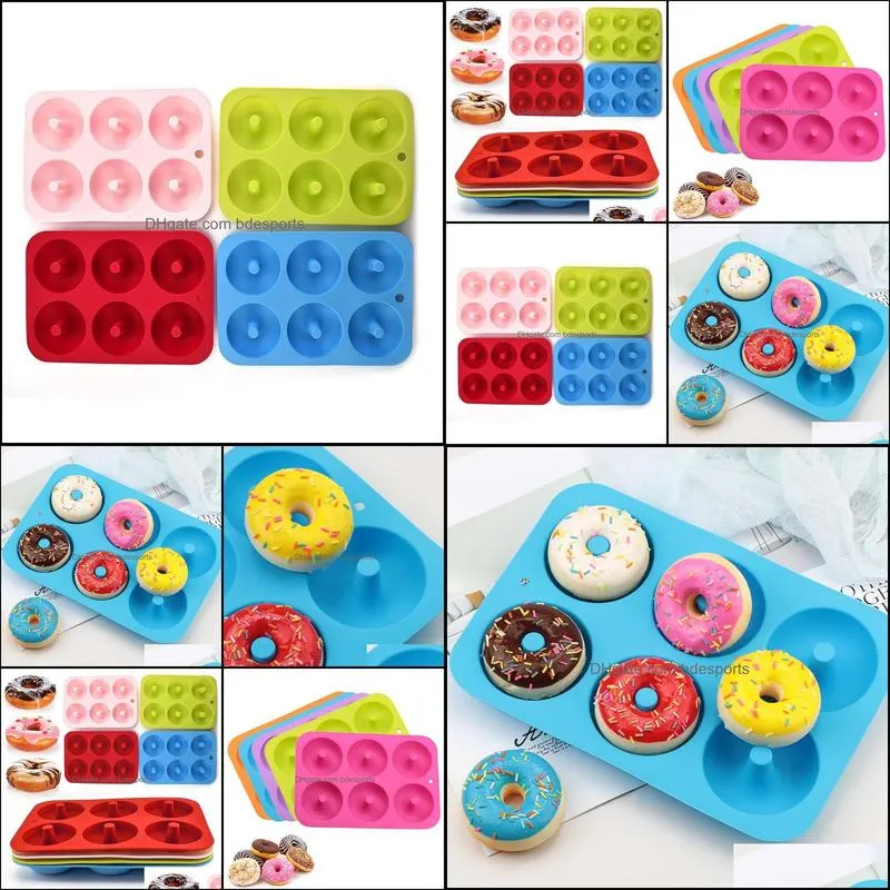 Silicone Donut Mold Baking Pan DIY Doughnuts 6 graid Mould Maker Non-stick Silicone Cake Mold Pastry Baking Tools GGE3523