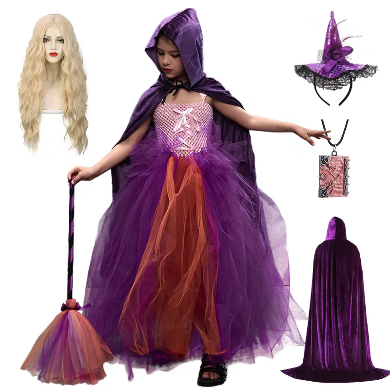 Special Occasions Halloween Hocus Pocus 2 Girls Tulle Crazy Witch Sarah Dress Carnival Disguised Child Cosplay Masquerade Party Infant Gowns 220826