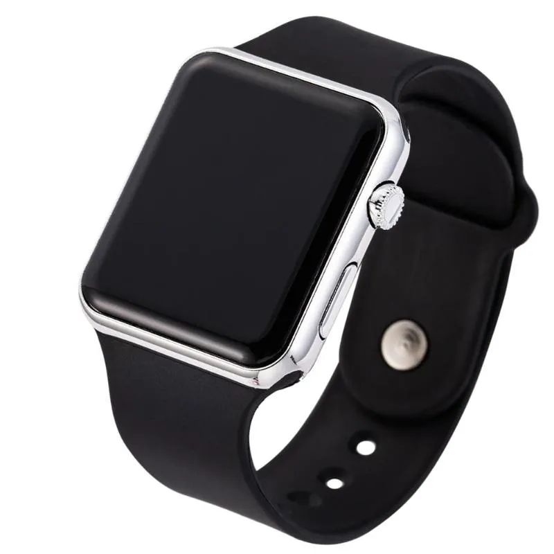 New square mirror face silicone band digital watch red led watches metal frame wristwatch sport clock on sale
