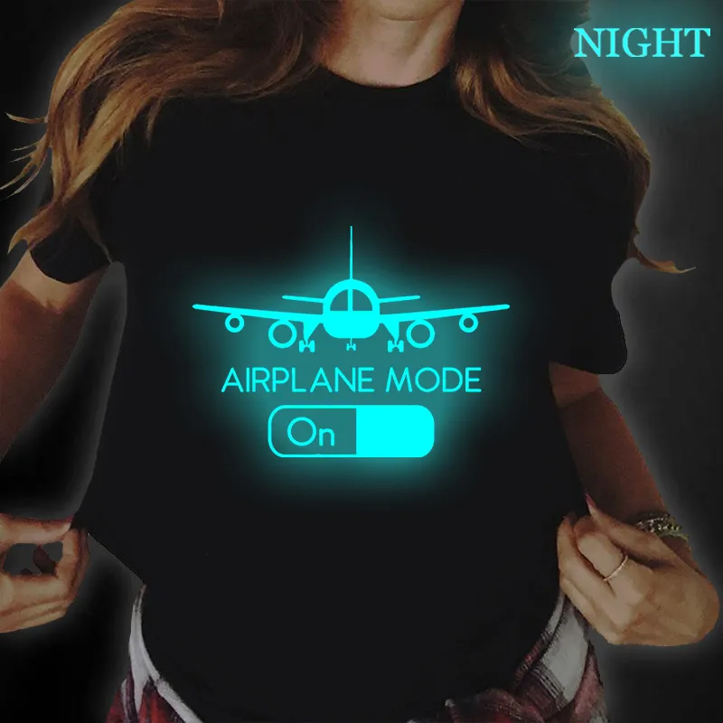 Pilote drôle Mode avion volant T-shirts femmes et hommes coton d'été Harajuku manches courtes col rond Streetwear lumineux noir T-shirt 220607