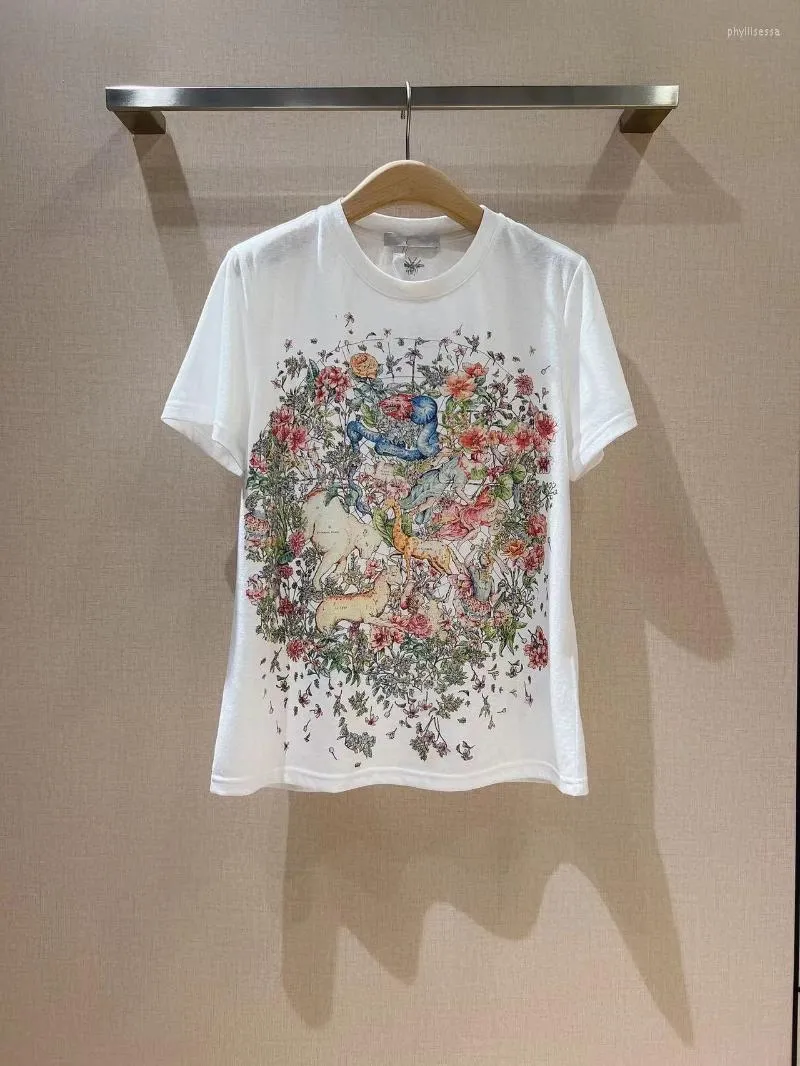 T-shirt da donna di alta qualità Primavera Estate Ladies 2022 Runway Donna Fiori Stampa manica corta O-Collo Abiti eleganti femminiliDonna Phyl22