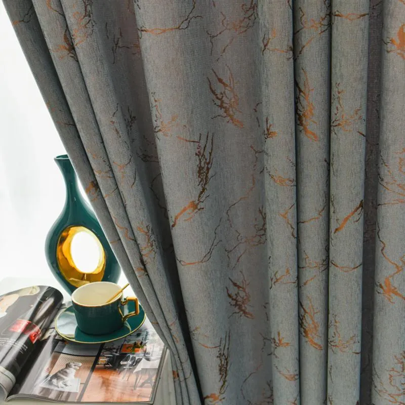 カーテンドレープグレーブルージャキュードブロンズツリーテクスチャリビングルームのためのブラックアウトカーテンモダンなきれいなライン窓布寝室