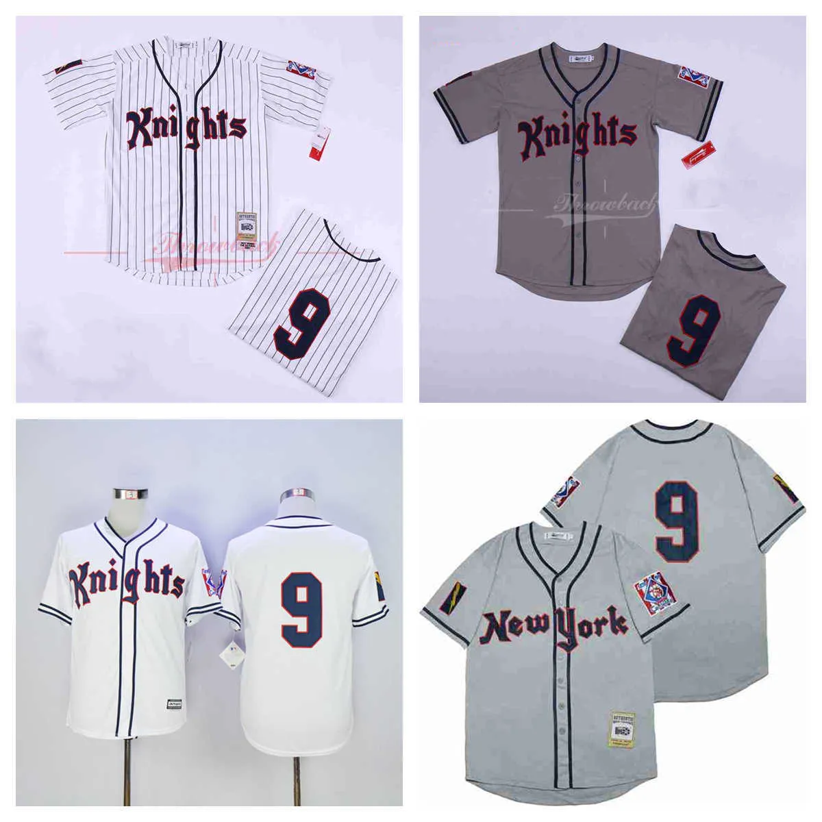 Film Baseball Maillots New York Knights Roy 9 Hobbs 1939 Film Jersey Hommes S-XXXL