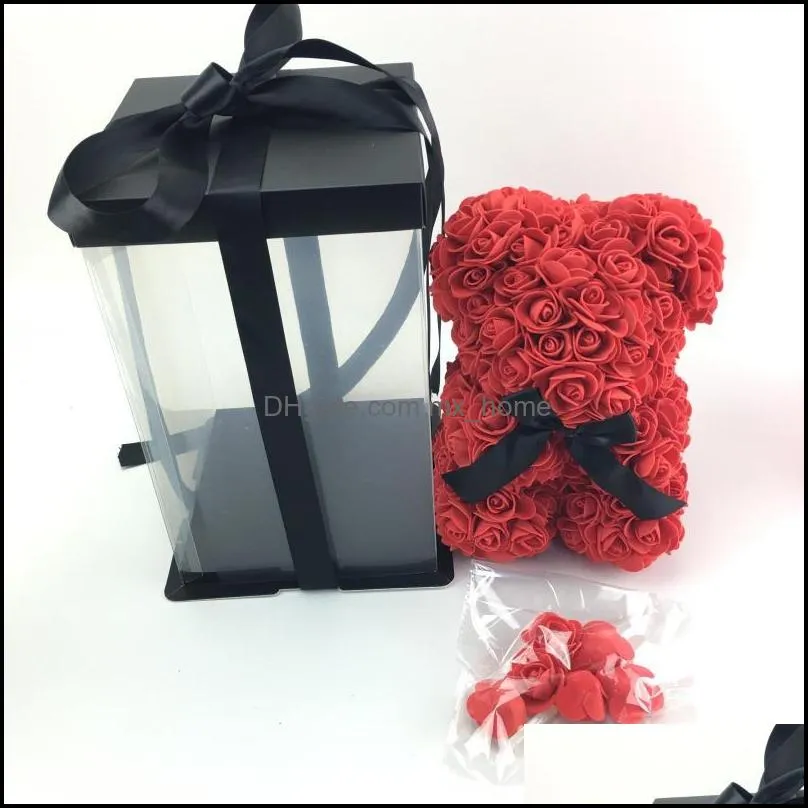 Decorative Flowers & Wreaths Drop Artificial Soap Rose Teddy Bear 25cm Big PE With Gift Box For Valentine Day