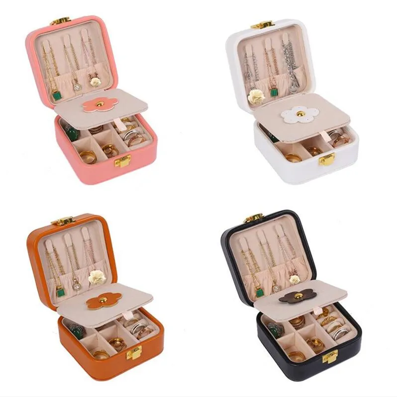 Travel Jewelry Boxes PU Leather Organizer with Mirror Small Portable Jewelry Box for Rings Earrings Necklaces Bracelet Storage Holder Cases