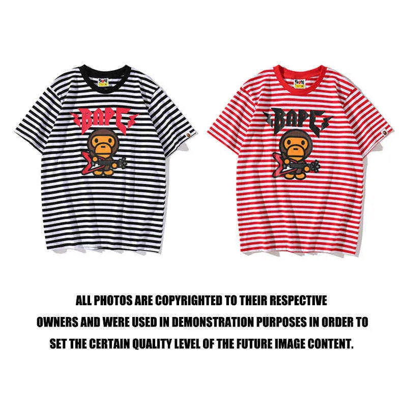 Fashion Summer Brand Stripe Cartoon Printing Men's and Women's Lovers' Short Sleeve T-shirt Student Clothes