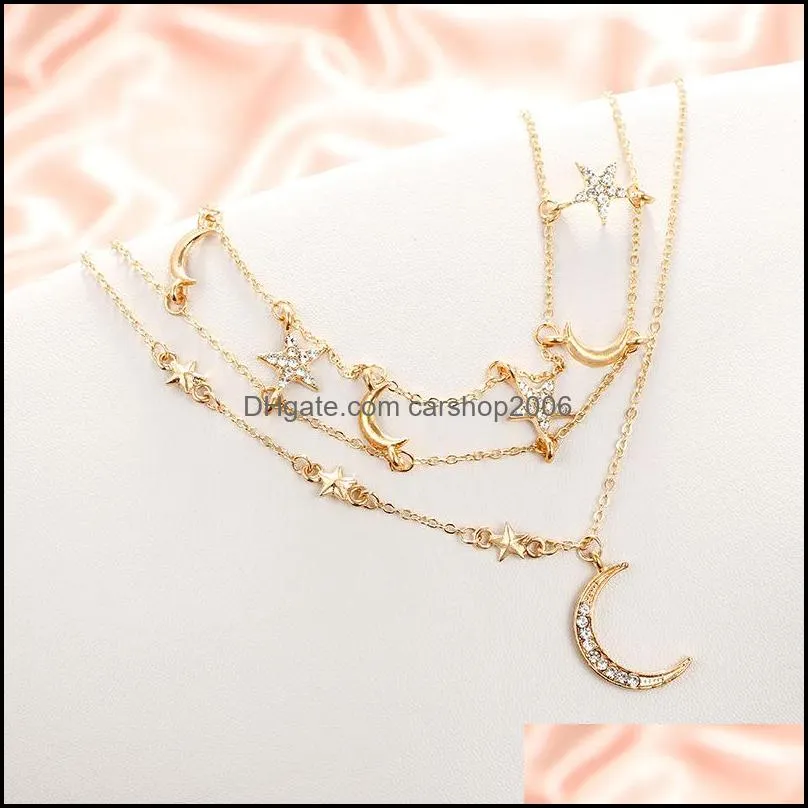 Multilayer Boho Star Moon Pendant Choker Necklace Women Jewelry Female Gold Color Clavicle Chain Collar Girls Summer Beach Gift