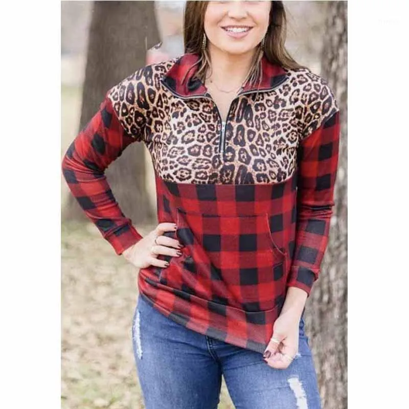 Mandylandy Female Sweatshirts Casual Pullovers Women Leopard Plus Size Loose Plaid Panel Hoodies Long-Sleeved Women's &