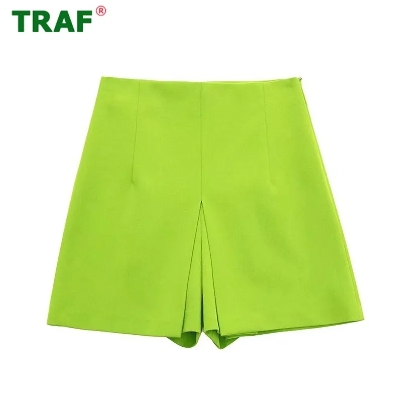 Traf Green High Pans Shorts Женщины весенняя юбка женщина винтажные короткие штаны для уличной одежды повседневная женщина 220509