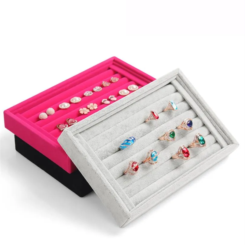 L22 5 W14 5 H3cm Whole New Gray red black color Jewelry Rings Display Show Case Organizer Tray Box287z