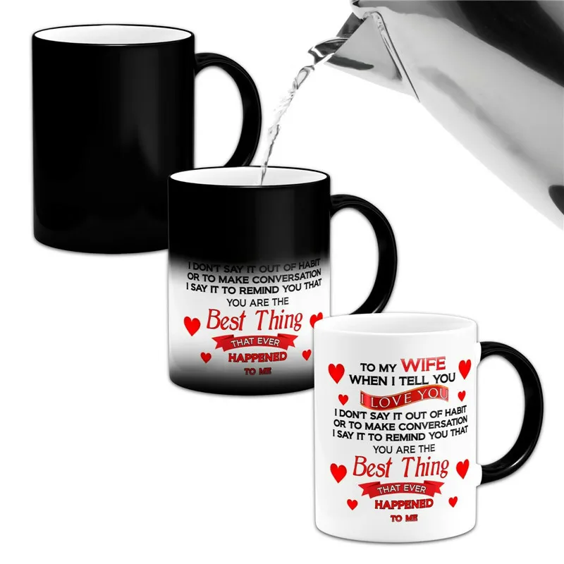 Wedding Anniversary gift Ring Mug wife husband color changing cup coffee ceramic mark glass of water FREE By Epack YT199505