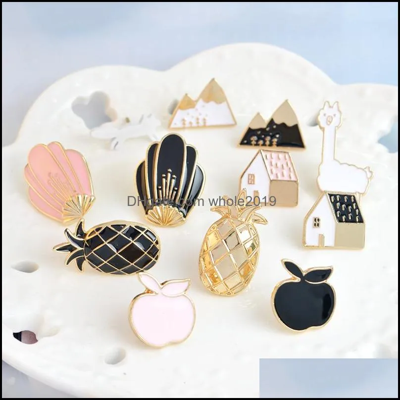 Pins Brooches Pineapple Alpaca Fox Flowers Houses Shaped Fashion Jewelry Accessories Women Gifts