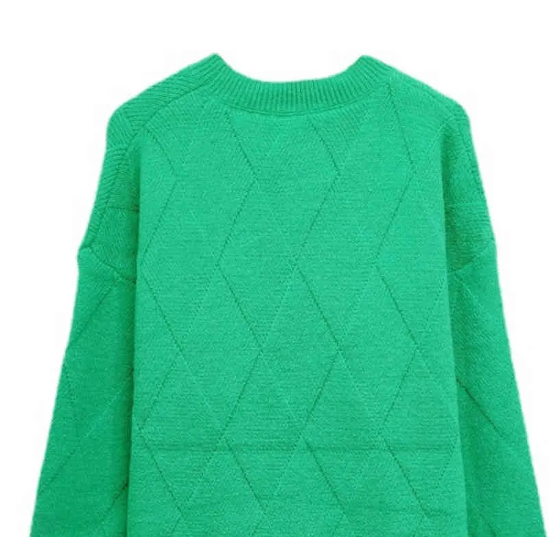 2022新しいBグリーンチェックラウンドネックセーター女性プルオーバールーズ怠zyな風の長いセーターファッション