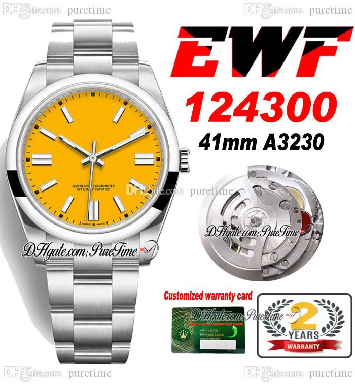 EWF 41 A3230 AUTOMATISK MÄNSKRAV GULT DIAL VIT STICK Markörer 904L Oystersteel Rostfritt stål Armband Super Edition med samma seriella garantikort PURETIME C3