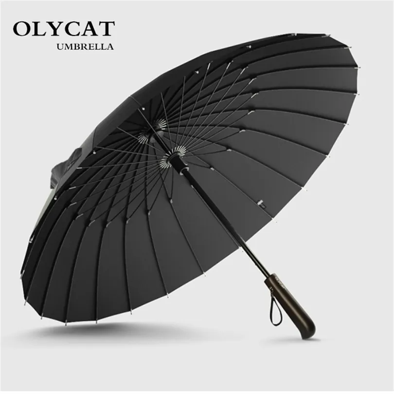 Märke regn paraply män kvalitet 24k stark vindtäthet glasfiber ram trärång handtag paraply kvinnor parapluie t200117