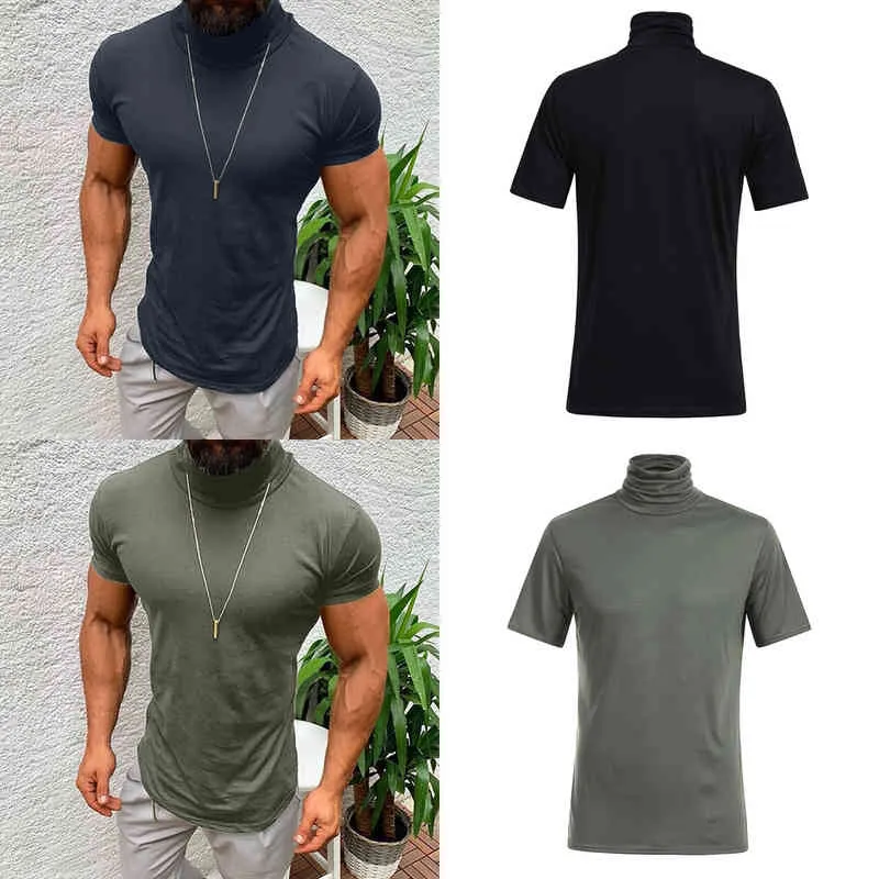 T-shirt da uomo casual primavera estate tinta unita manica corta dolcevita top 2022 nuove comode camicie sportive da esterno in cotone Y220606