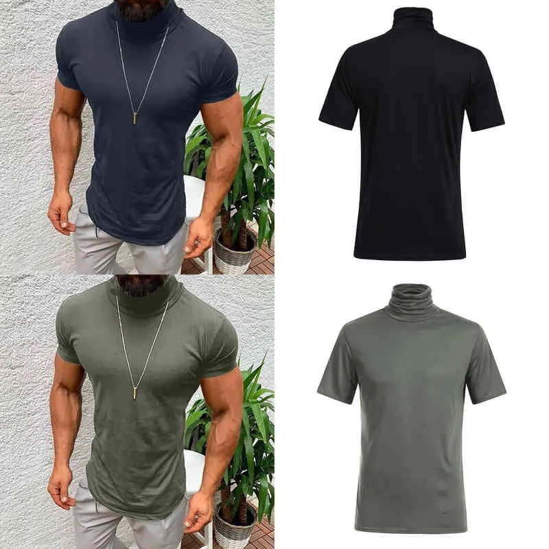 Hommes Casual Printemps Été T-shirt Couleur Unie À Manches Courtes Col Roulé Tops 2022 Nouveau Coton Confortable En Plein Air Sport Chemises Y220606