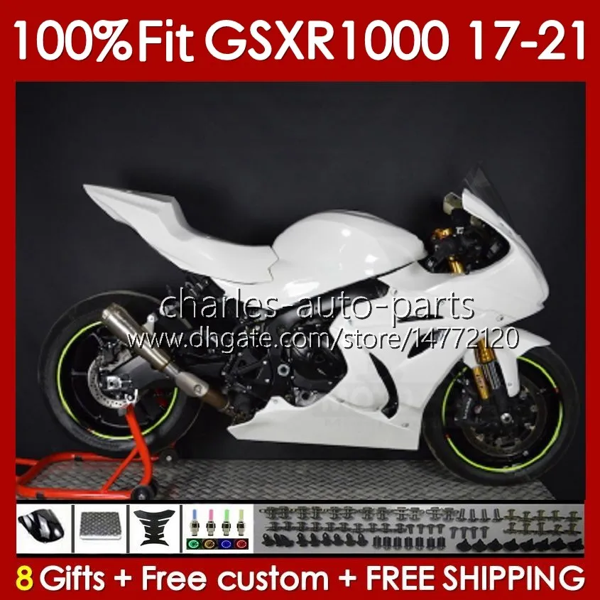 OEM-mässor för Suzuki GSXR-1000 GSXR 1000 CC K17 2017-2021 146NO.171 GSXR1000 17 18 19 2020 2021 GSX-R1000 1000CC 2017 2018 2019 20 21 Injektion Mold Body Glossy White