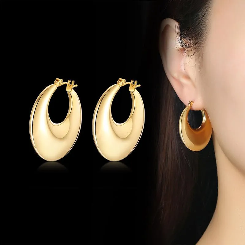 Hoop Huggie Vintage Women Gold Color Round Circle Earrings Party Ear Rings Jewelry Gift 30mm SizeHoop