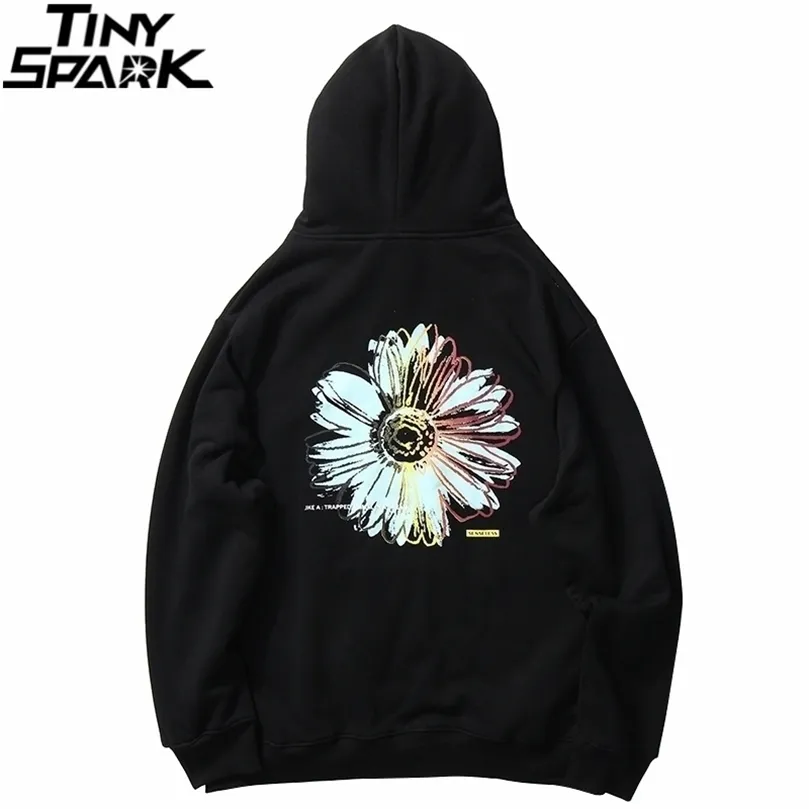 Men Streetwear Hip Hop Hoodie Sweatshirt Daisy Flower Winter Fleece Hoodie Pullover Cotton Harajuku Floral Sweatshirt Loose 201130