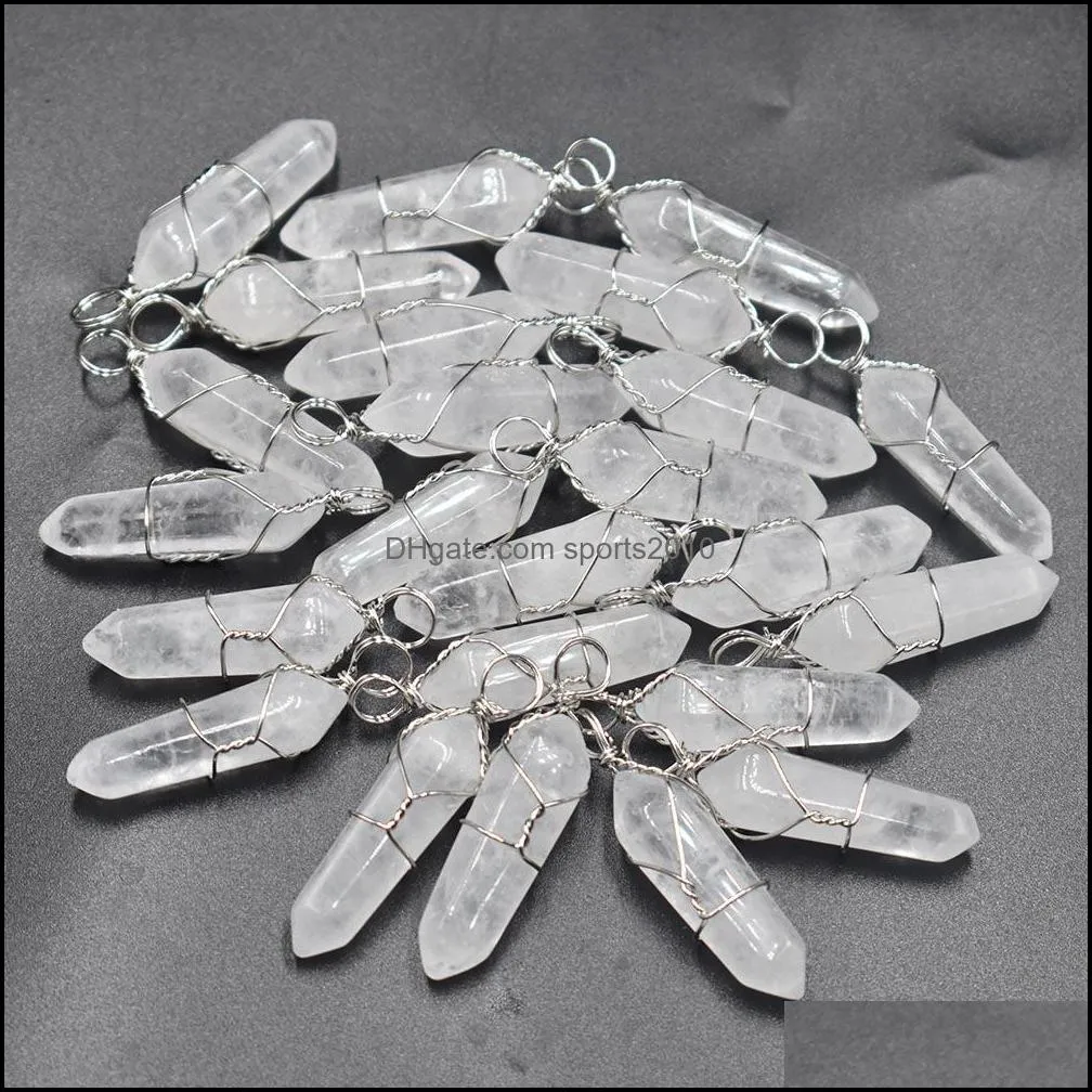 silver copper wire natural stone white crystal charms hexagonal healing reiki point pendants for jewelry makin sports2010