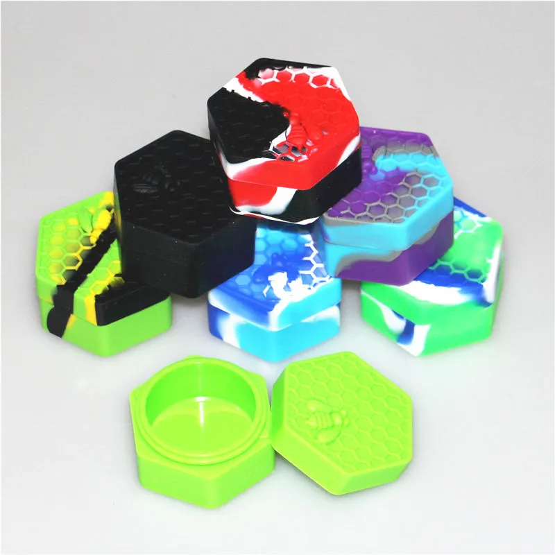 Hexagon Silicone Container box Non-stick Jar Honeybee Large 26ml Silicon Jars Dab Wax Oil Containers