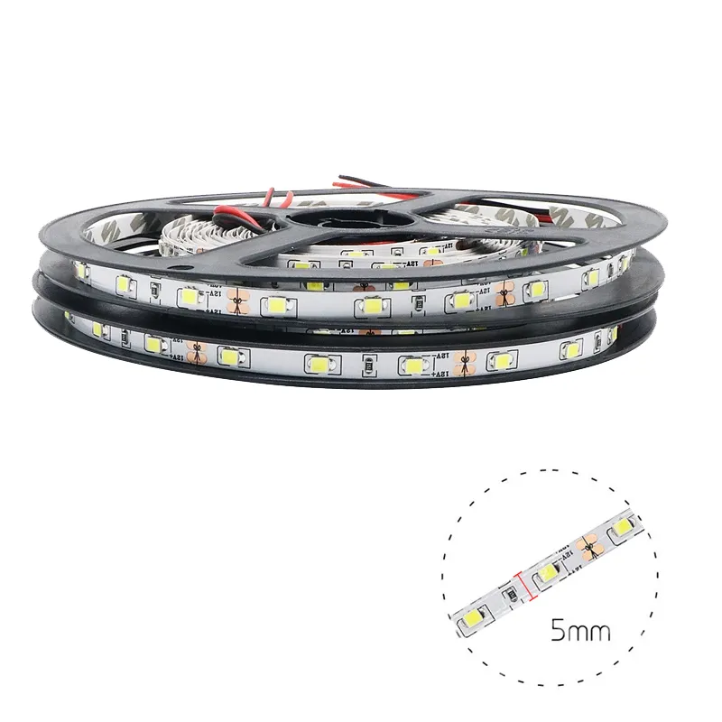 Bandes LED SMD 2835 DC12V Non Étanche IP20 5mm Largeur Slim PCB 300Leds 5M Lumière LED Flexible Lampe Bande 5V