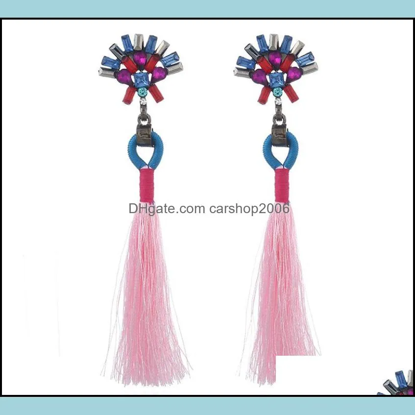 Hot fashion jewelry simple geometric Hand-studded color tassel long earring bohemian earrings popular accessories free shipping