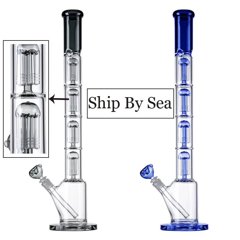 Noir Bleu 18mm Femelle Joint Narguilés Big Bong 4 Couches Perc 6 Bras Arbres Dab Rigs Grands Bongs 5mm D'épaisseur De Verre Avec Bwol Diffuse Downstem WP21101