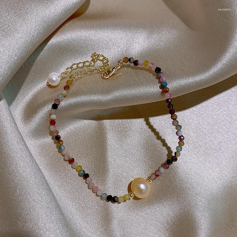 Hebras de cuentas Color turmalina grava pulsera perla barroca mujer moda coreana Simple para mujeres venta al por mayor a granel Kent22
