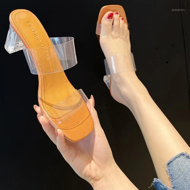 Sandales d'été à talons transparents pour femmes, chaussures transparentes en PVC, Perspex haut 2022 6/9cm, talon coulissant