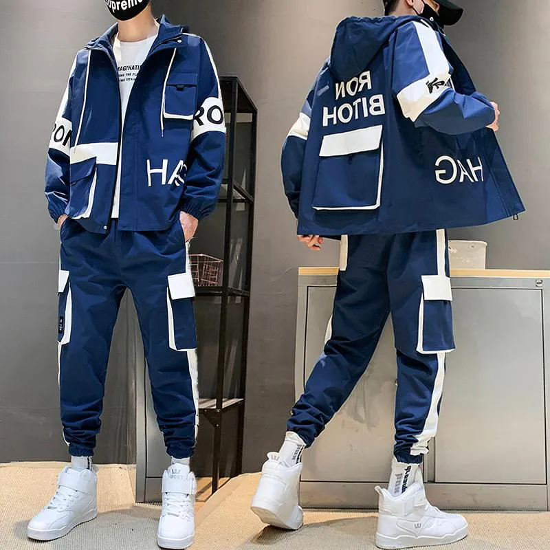 Herrspårar Hip-Hop Suit Man Set Track Suits Sweatsuit Man Tracksuit Mens Pant Zipper Pockets Outwear 2PC Jacket+Pants Set