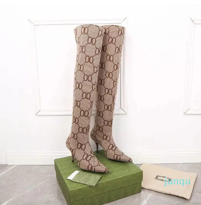 2022-The hacker project Meia de tricô Aria Botas de cano alto até o joelho estilete esticada na altura da coxa botas de cano alto para mulheres de luxo