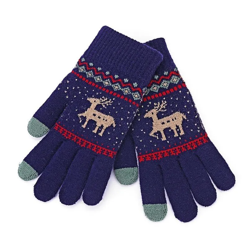 Gants Five Fingers Cute Winter Couple Fleece All Finger Touch Screen Tricoté Chaud, Doux Et Confortable