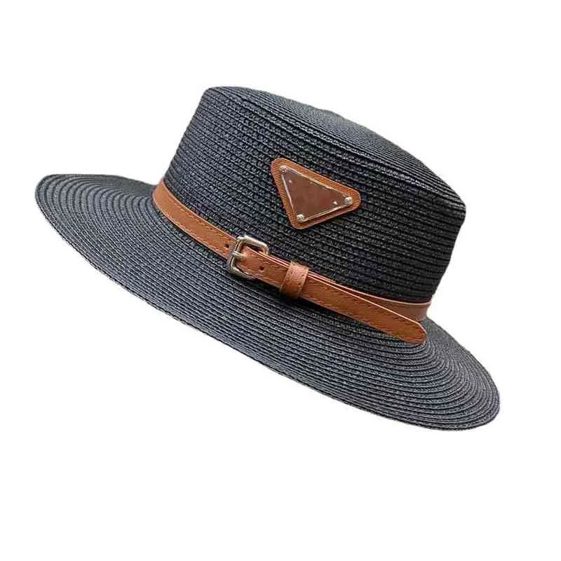 Luxe P Letter Flat Top Straw Hat For Women Men Travel Beach Shade Tide Hats Fashion Four Season Caps 5 Color