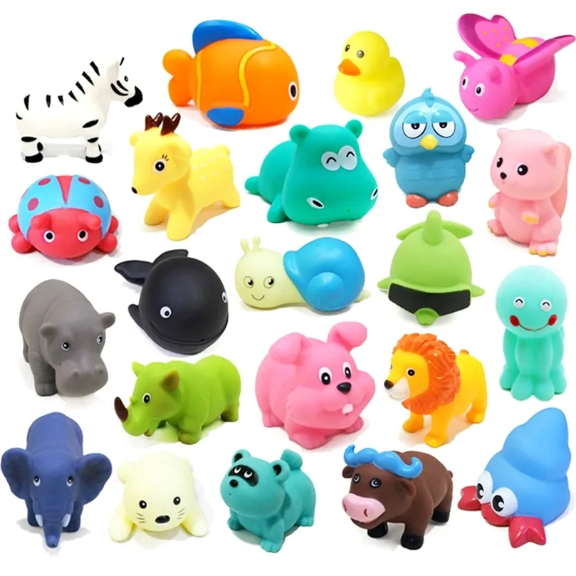 Jouets de bain pour bébé, jolis animaux mélangés, jouets d'eau de natation, flotteur en caoutchouc souple coloré, jouet de bain sonore pour cadeaux de bébé 220531