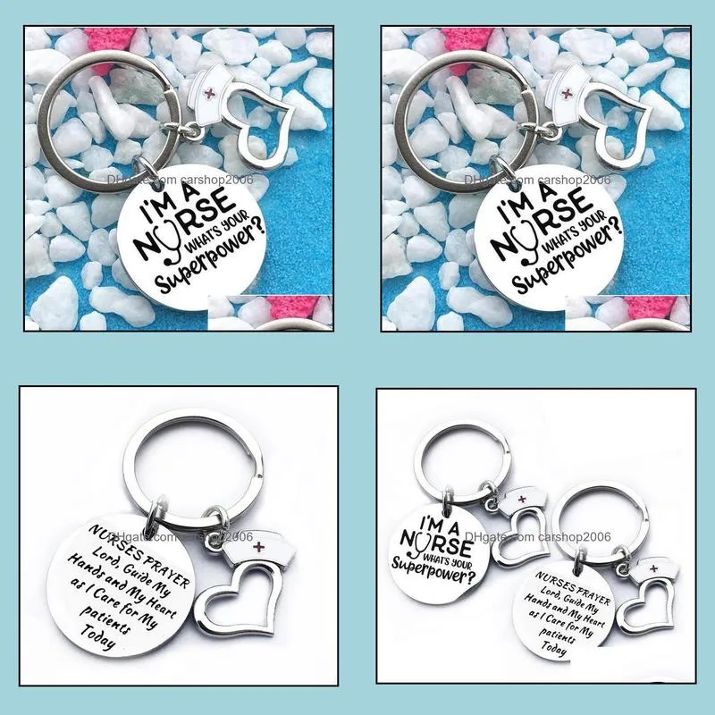 Stainless Steel Nurses Keychain I`m A Nurse Round Keyring Medical Student Gift Jewelry Accessory 28MM Key Chain Wholesale