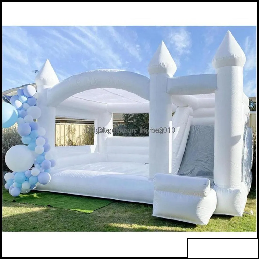 High Quality Inflatable Jump Bounce Jumper House Wedding Bouncy Castle With Slide Combo All White Bouncer Jum Bed For Sale Ship To Drop