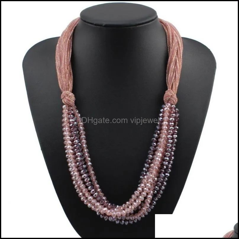 pendant necklaces florosy fashion chunky bead chain silk rope crystal necklace for women handmade party statement jewelry
